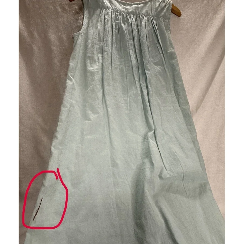 April Cornell NWT Blue Embroidered Floral Tank Midi Dress Cotton Sz XXS FLAW - Picture 8 of 13